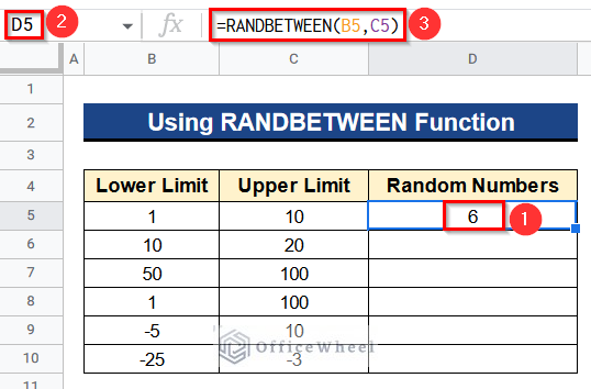 Using RANDBETWEEN Function to Generate Random Numbers or Text Between Limits in Google Sheets