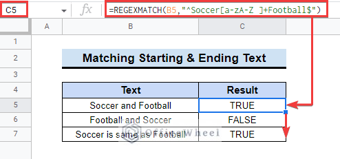 Matching Specific Starting and Ending Text using regexmatch in google sheets