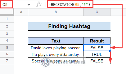 Finding Hashtags in Text Strings using regexmatch in google sheets