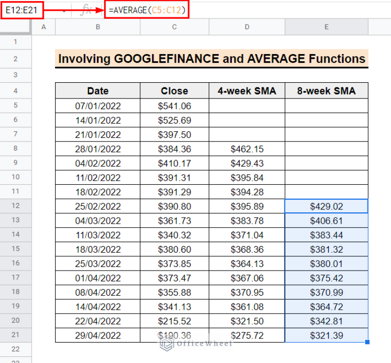 How To Calculate Simple Moving Average In Google Sheets