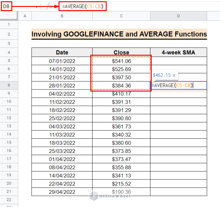 How to Calculate Simple Moving Average in Google Sheets