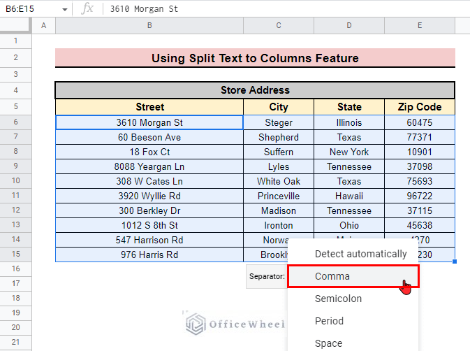 How to Split Address in Google Sheets (3 Easy Methods)
