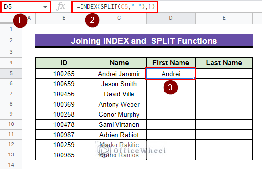 Joining INDEX and  SPLIT Functions to split texts in google sheets