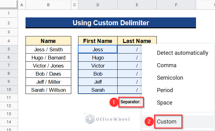 Choosing Custom Delimiter Under Separator Menu