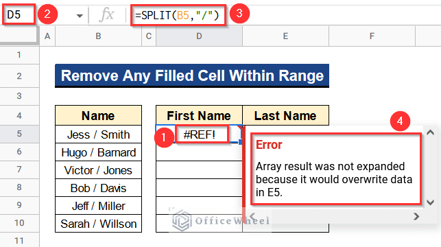 Using SPLIT Function Is Giving Error in Google Sheets