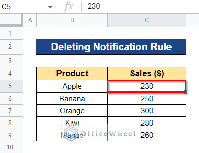 Delete Notification Rule to Turn Off Notifications in Google Sheets