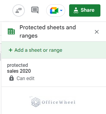 A dialogue box showing the protected sheets