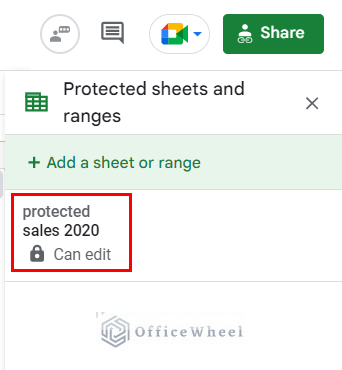 Selecting the sheet to unprotect