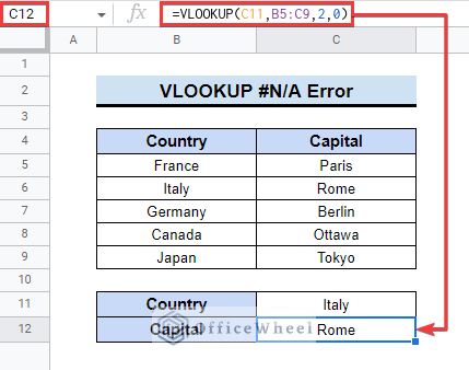vlookup #N/A error google sheets
