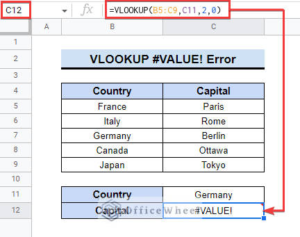vlookup #VALUE! error google sheets