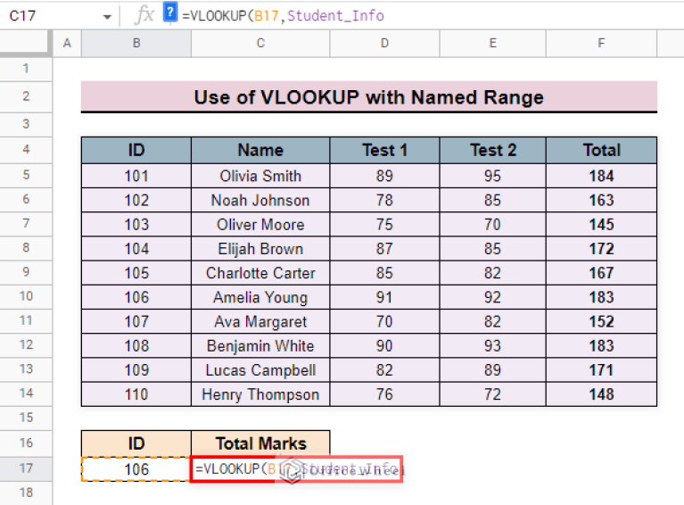 How to Use VLOOKUP with Named Range in Google Sheets