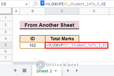 formula used to show result after using vlookup with named range in google sheet from another sheet
