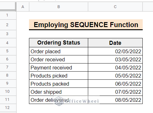 google sheets fill column with dates using SEQUENCE function