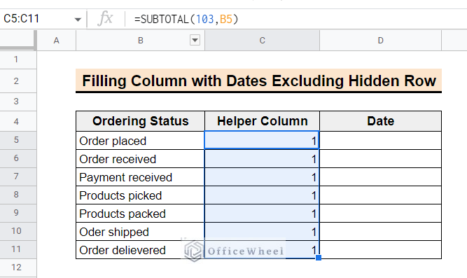 Helper column returning value 1 as the column B doesn't have any empty delld