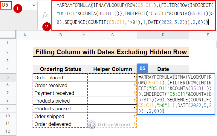 inserting formula to autofill column with dates