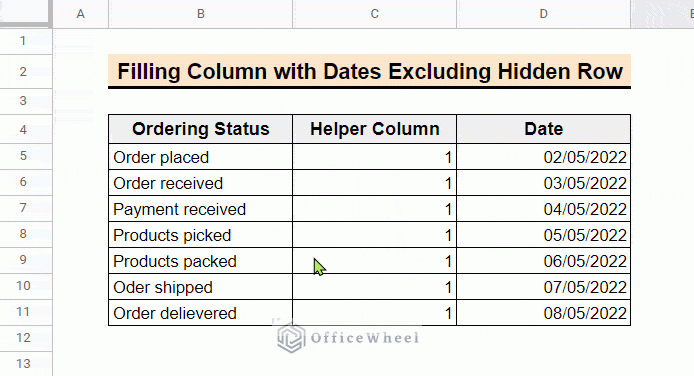 Auto adjusting of the auto-filled dates after hiding a column