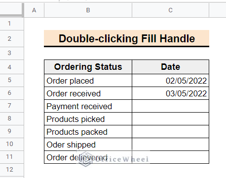 manually filling two consecutive cells with dates