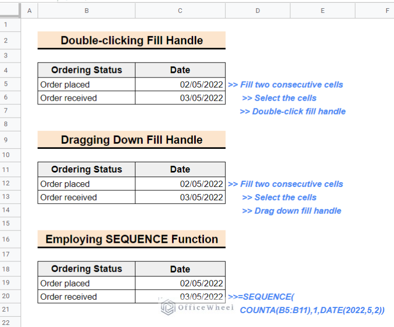 how to add dates in a column in google sheets