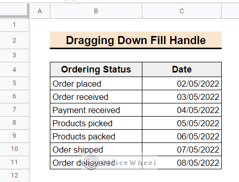 google sheets fill column with dates by dragging the fill handle tool