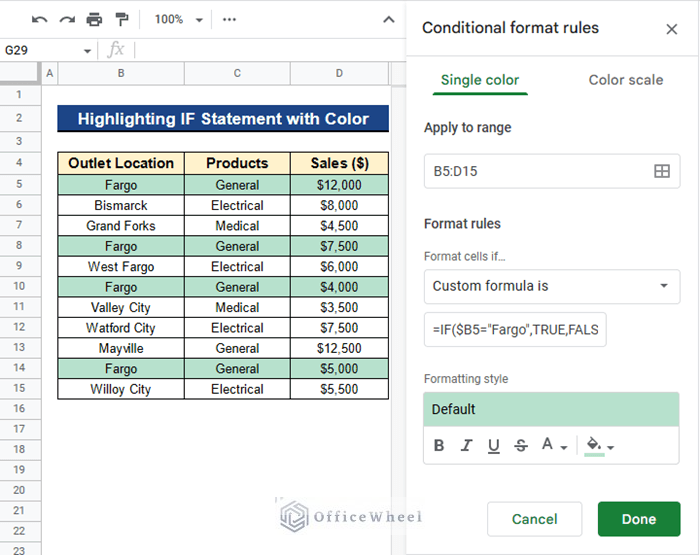 Overview of Highlighting IF Statement with Color in Google Sheets