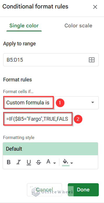 Inserting Custom IF Statement in Formula Box