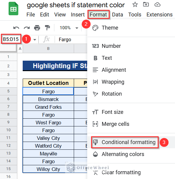 Opening Conditional Formatting Feature to Highlight IF Statement with Color in Google Sheets