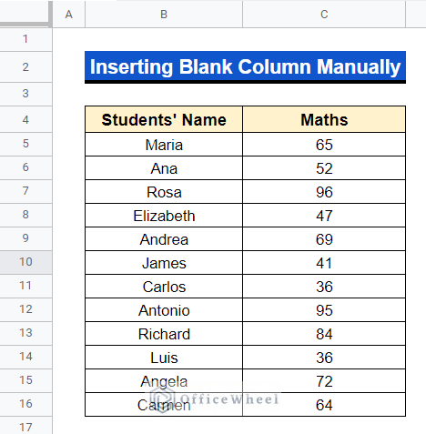 Dataset to describe method of inserting blank column manually