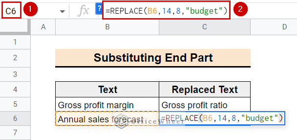 using replace function to substitute the end part of a string