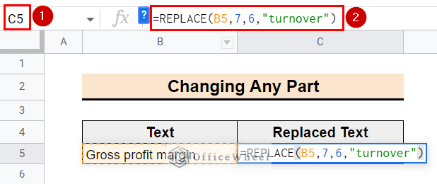inputting the formula using replace function in google sheets