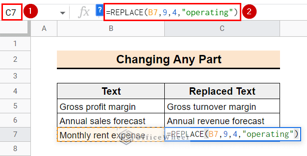 inserting replace function to change any part of the text