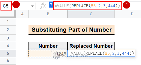 inserting replace function to substitute part of number