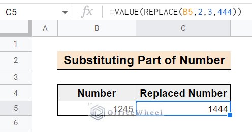 result of using replace function in google sheets to change part of number