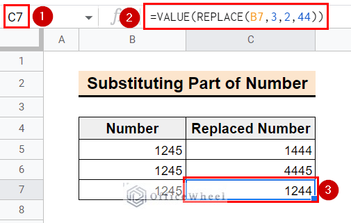 result of using replace function to change part of number