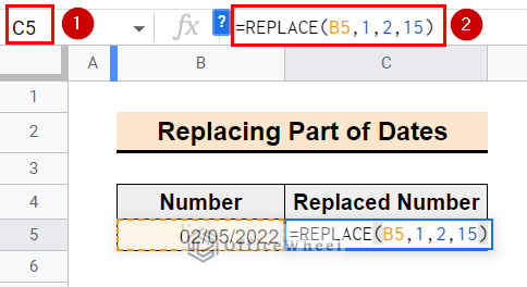 insering replace function to repace part of date