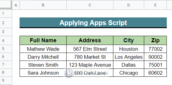 Output after Applying Apps Script