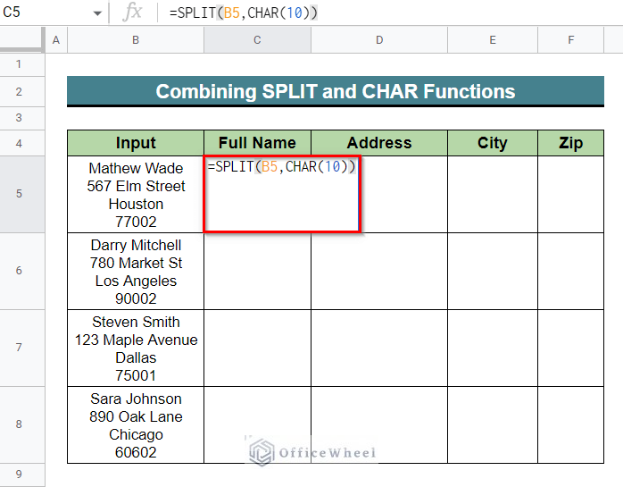 Combining SPLIT and CHAR Functions to Split Text to Columns Based on Line Break in Google Sheets
