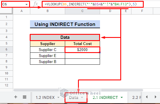 using indirect function with google sheet vlookup for dynamic range