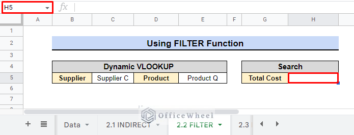 selecting cell for using filter function