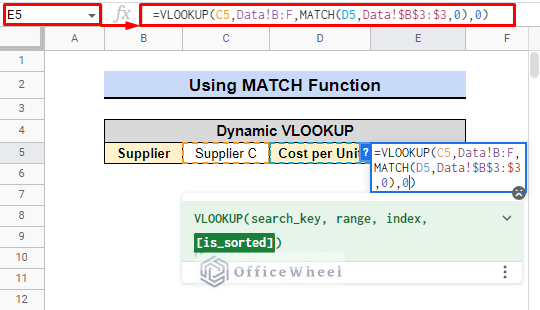 formulation of vlookup with match function 