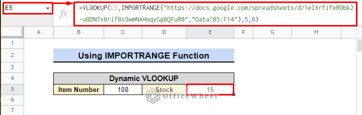 result from using importrange function with vlookup