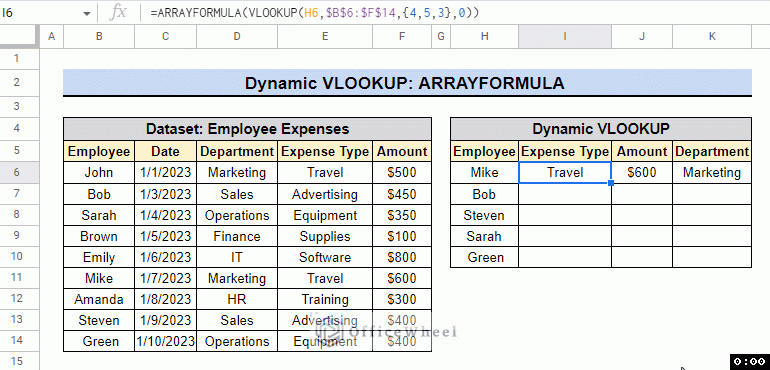 dynamic vlookup projection