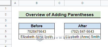 overview of how to add parentheses in google sheets