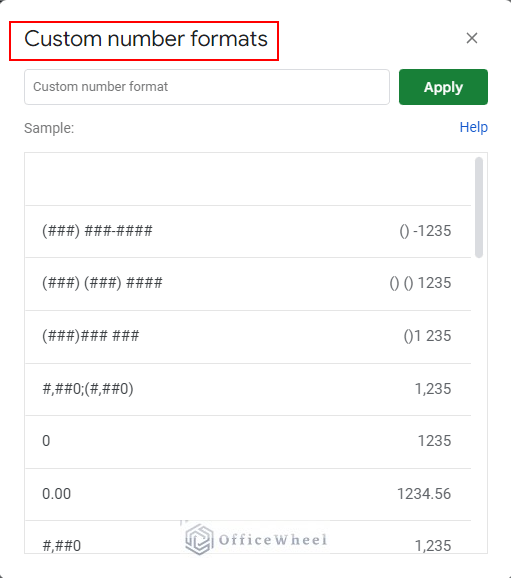 custom number formats dialogue box
