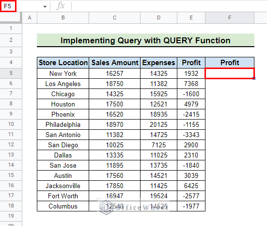 select cell to apply query function