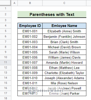 add parentheses in google sheets to differentiate parts