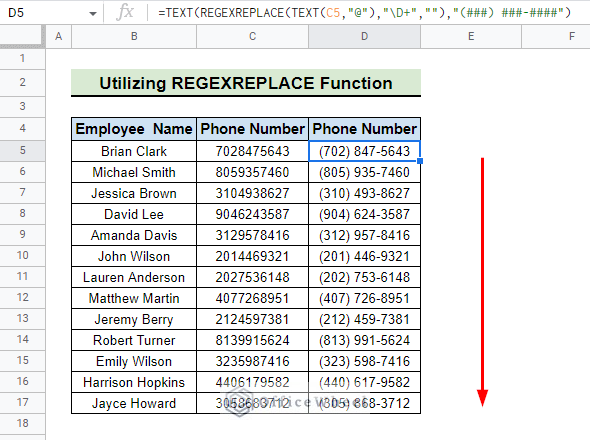 final result after using regexreplace to customize phone numbers with parentheses
