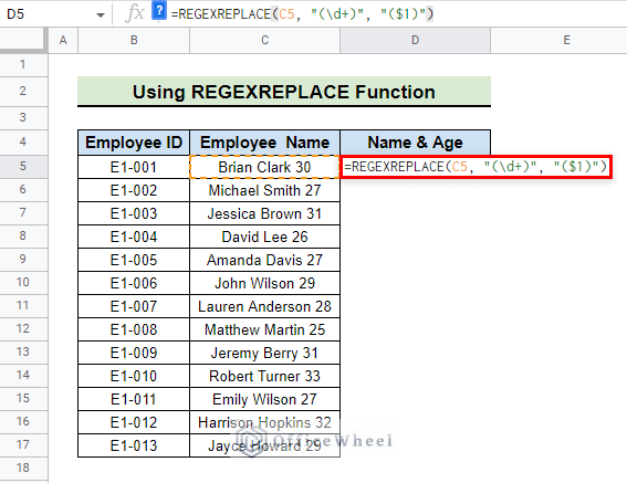 insert formula to add parentheses in google sheets with regexreplace