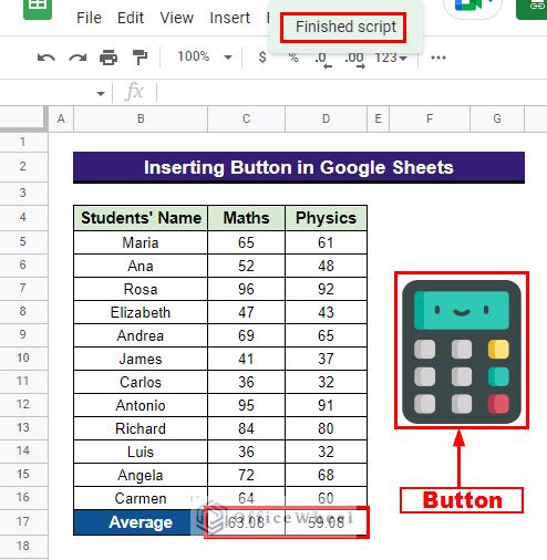 overview of making button in google Sheets