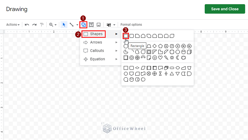 selecting the shape to insert as button in google sheets