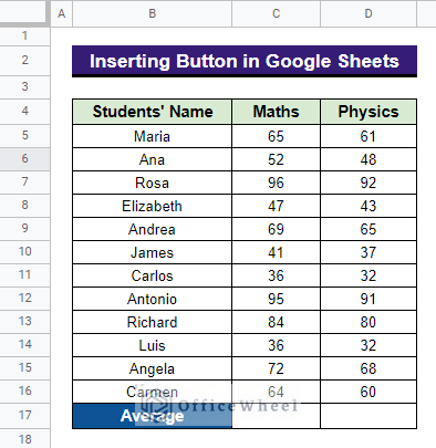 dataset to Insert Button in Google Sheets
